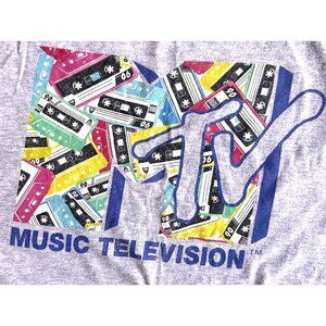 Vintage MTV T Shirt Unisex Large Gray Casette Tapes Classic 80s Music Television